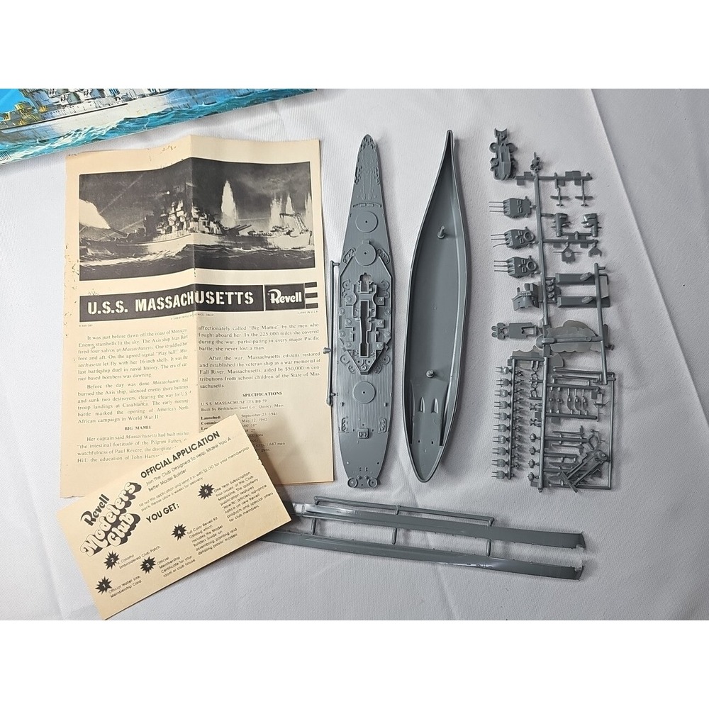 Battleship USS Massachusetts Revell H485 1/720 Scale 1969 VTG Never Assembled - Picture 8 of 8